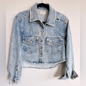 Mono B distressed-cropped denim jacket.